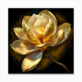 Golden Magnolia Flower On A Black Background Canvas Print