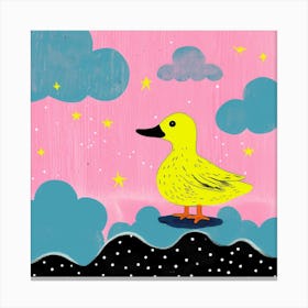 Duckling Under The Stars Linocut Style 2 Canvas Print