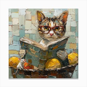 Cat Reading A Book Canvas Print