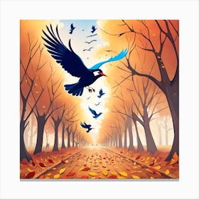 Autumn Background With Birds 1 Canvas Print