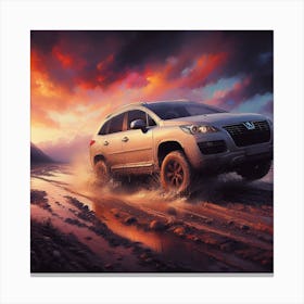Suv Driving In The Mud Canvas Print