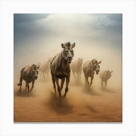 Wildebeests In The Desert Canvas Print