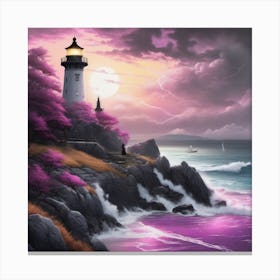 Lighthouse At Sunset Landscape 21 Canvas Print