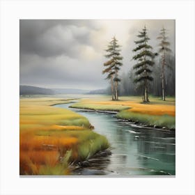 River In The Meadow . 1 Canvas Print