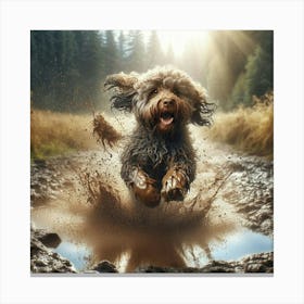Dog Jumping In Mud Canvas Print