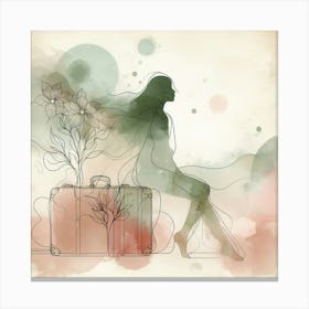 Watercolor Girl With Suitcase Canvas Print