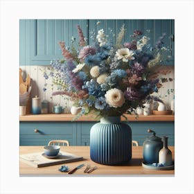 Blue Vase With Flowers Canvas Print