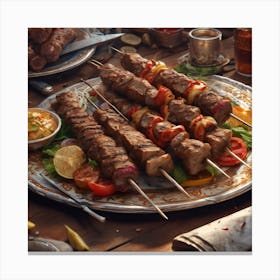 Kebabs On A Plate 1 Canvas Print