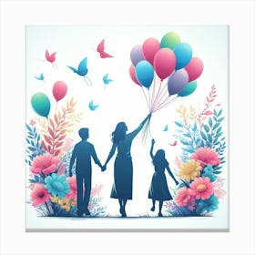 Happy Family With Balloons Canvas Print