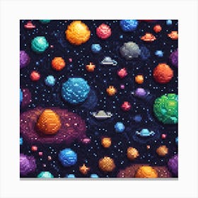 Pixel Planets Seamless Pattern Canvas Print