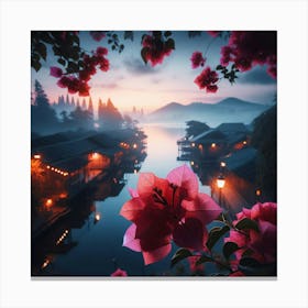 Pink Flowers In The Water Canvas Print