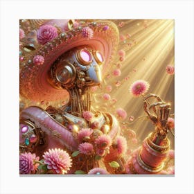 Robot With Flowers 1 Canvas Print