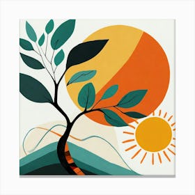 Sun And A Tree Abstract Canvas Print