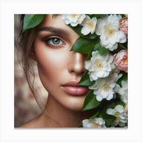 Beautiful Woman With Flowers 4 Canvas Print
