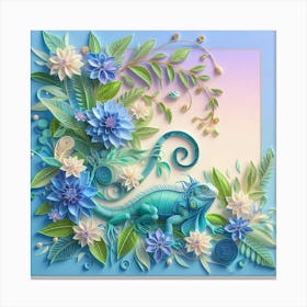 Lizard And Flowers Canvas Print