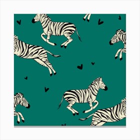 Zebras in love Running - seagreen Canvas Print
