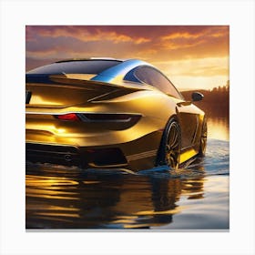 Sunset Over Water Car Canvas Print