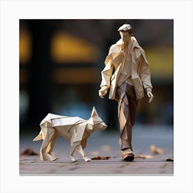 Origami Urban Man And Dog Canvas Print