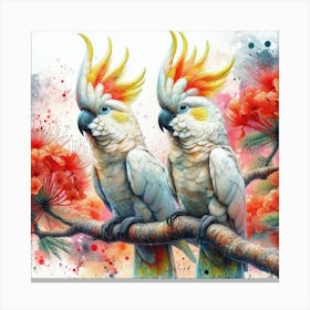 A Pair Of Citron Crested Cockatoos Mix Canvas Print