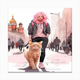 Russian Girl With Cat Canvas Print