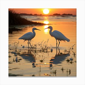 Egrets At Sunset Canvas Print