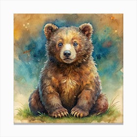 Watercolor Painting Of A Cute Bear Cub Canvas Print