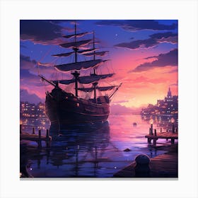 Ship At Sunset Canvas Print