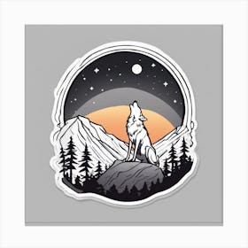 Sticker Art Design, Wolf Howling To A Full Moon, Kawaii Illustration, White Background, Flat Colors, (6) 1 Canvas Print