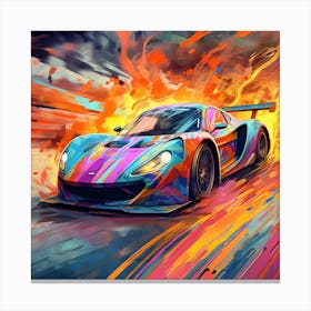 Racing Car In Flames Canvas Print