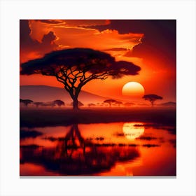 Stunning sunset with acacia tree silhouette Canvas Print