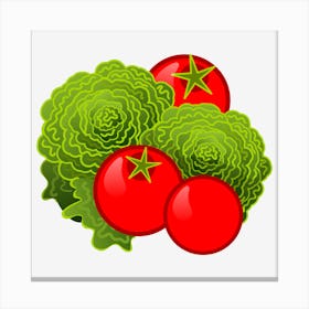 Vegetables Lettuce Tomato Salad Plants Vegetable Garden Tasty Cool Fruit And Vegetables Nature Stylized Design Isolated Elements Group Green Red Pulp Nutrition Diet Food Vitamin Canvas Print