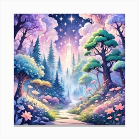 A Fantasy Forest With Twinkling Stars In Pastel Tone Square Composition 230 Canvas Print