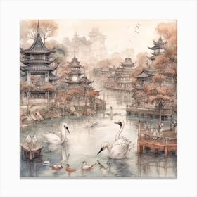 Swans In The Pond Canvas Print