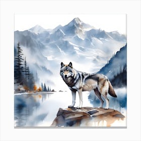Wolf By The Lake Canvas Print
