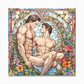Sexy Gay Lovers In Stained Glass Canvas Print