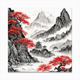 Chinese Dragon Mountain Ink Painting (38) Canvas Print