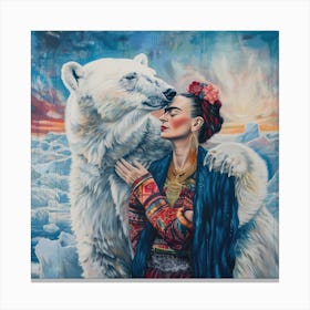 Frida Kahlo and the Polar Bear. Animal Conservation Series Canvas Print