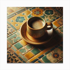 Coffee Cup On Tile Canvas Print