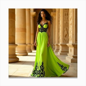 Woman In A Lime Green Dress 1 Canvas Print