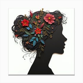 Silhouette Of A Woman With Flowers Canvas Print