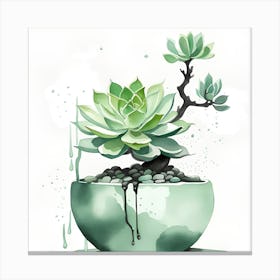 Succulent Plant In A Pot Monochromatic Watercolor Canvas Print