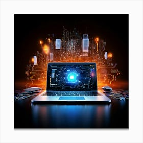 Laptop On A Dark Background 1 Canvas Print