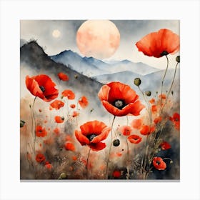 Poppy Landscape Painting (15) Canvas Print