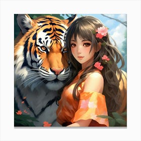 Japanese girl and Tiger Canvas Print
