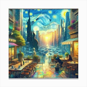Van Gogh Painted A Cafe Terrace In A Futuristic Metropolis Canvas Print