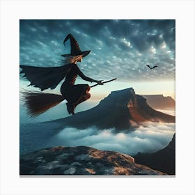 Witch Flying On A Broom Canvas Print