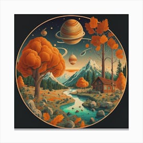Picture Of An Autumn Landscape With Trees Mountain Canvas Print