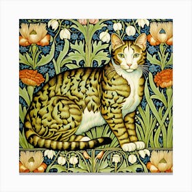 Cat In Flowers William Morris Style Canvas Print