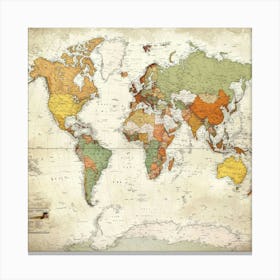 Vintage World Map Art Canvas Print