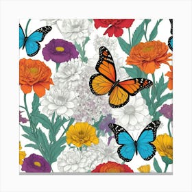 Seamless Pattern With Butterflies And Flowers 1 Canvas Print